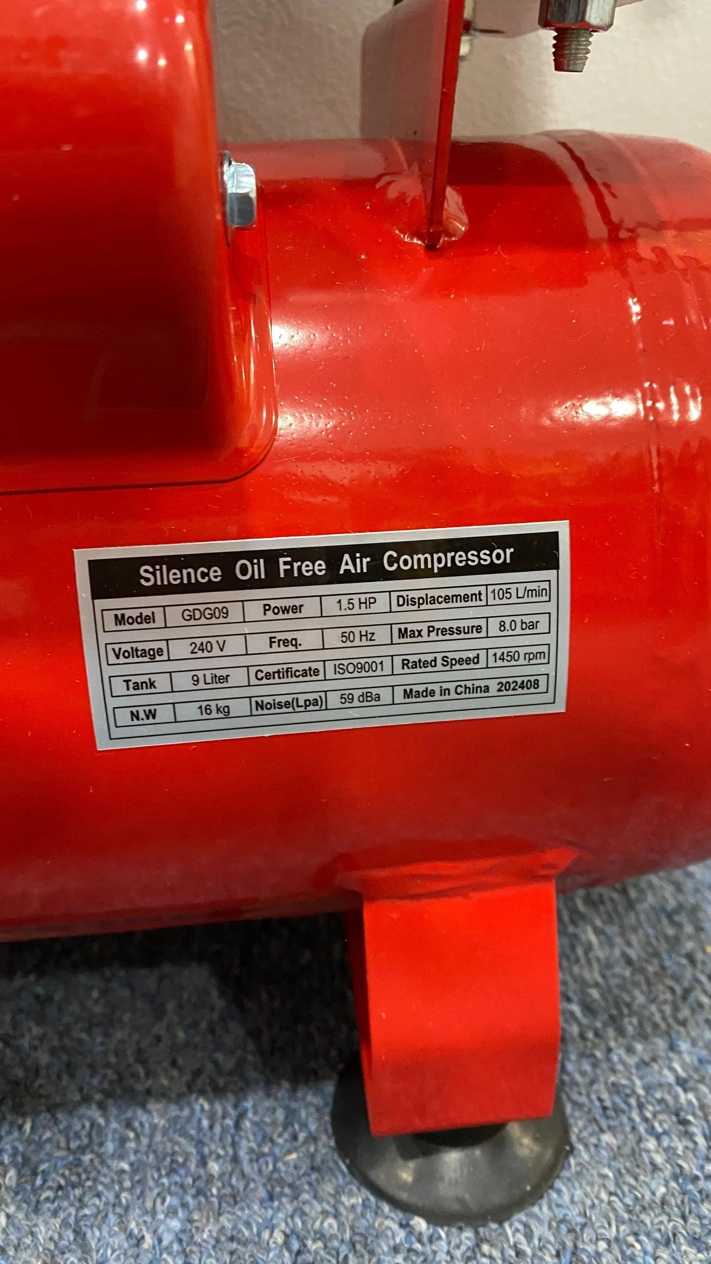 Aiko 1.5HP 9L Oil Free & Silent Air Compressor (Red) | Model : GDG09-RED