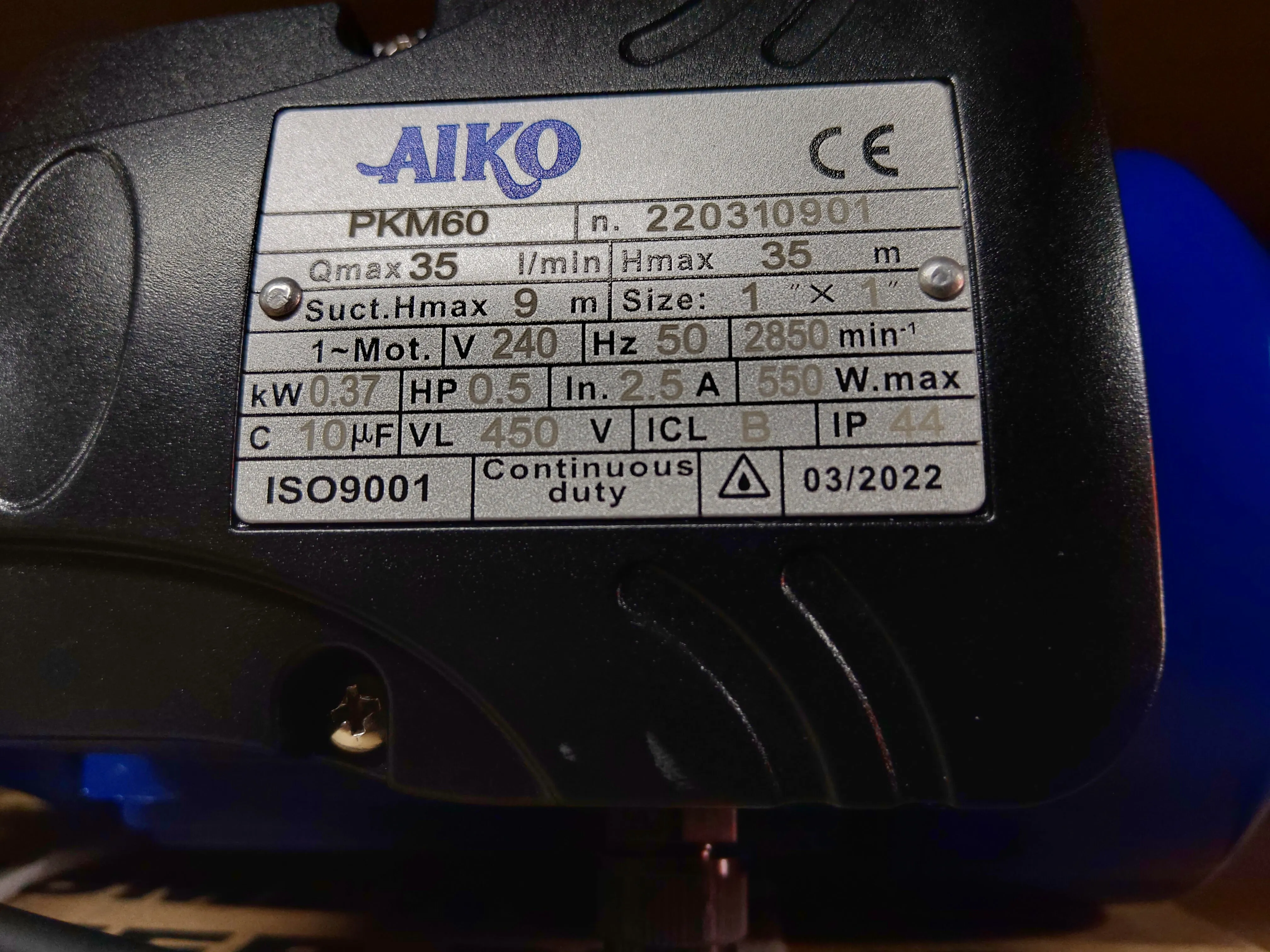 AIKO 1x1 0.5HP 240V Centrifugal Water Pump | Model : WP-A-PKM60
