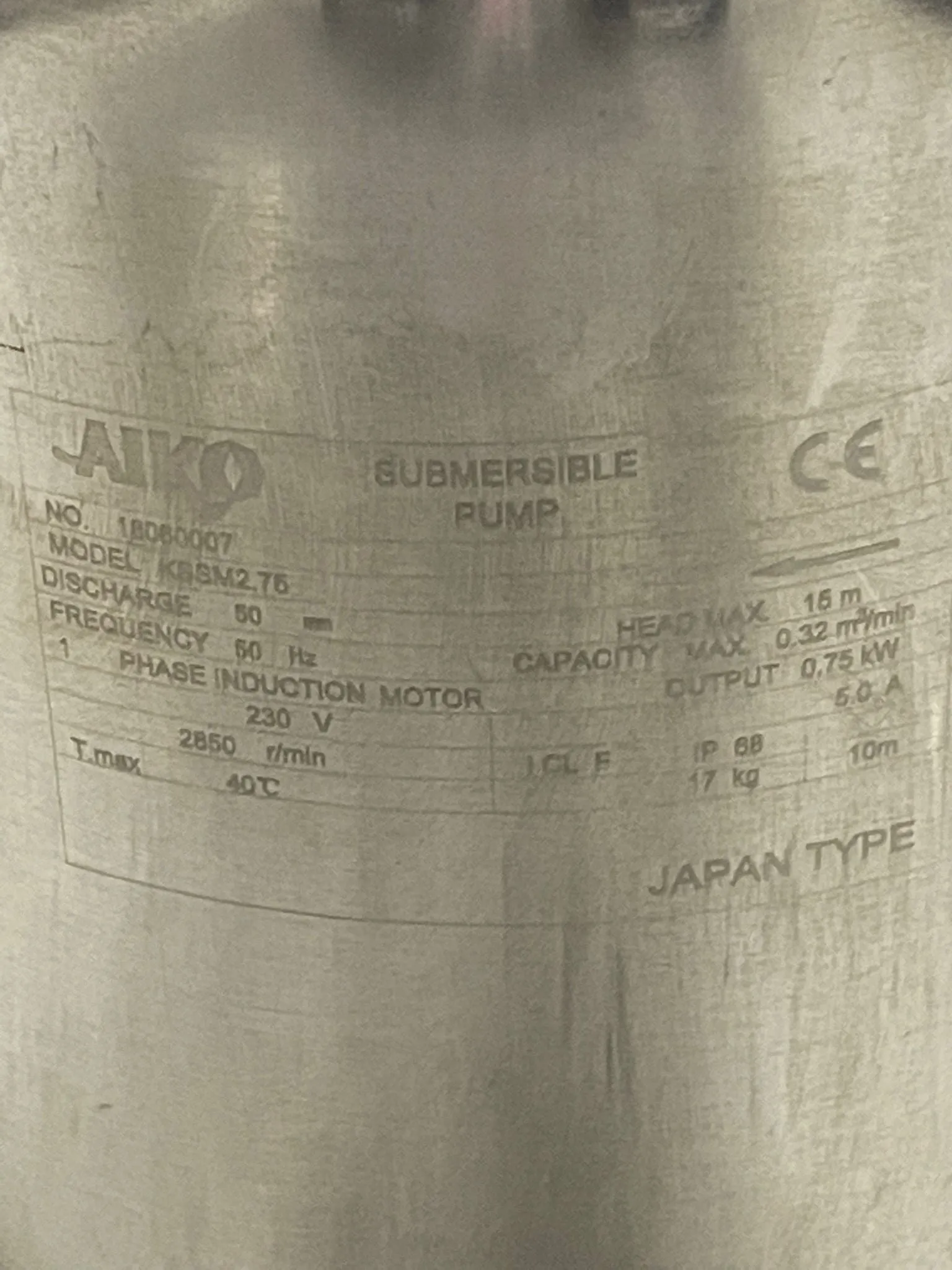 Aiko 2 1HP 0.75KW 230V Full Stainless Steel Submersible Water Pump | Model : WP-KSSM2.75