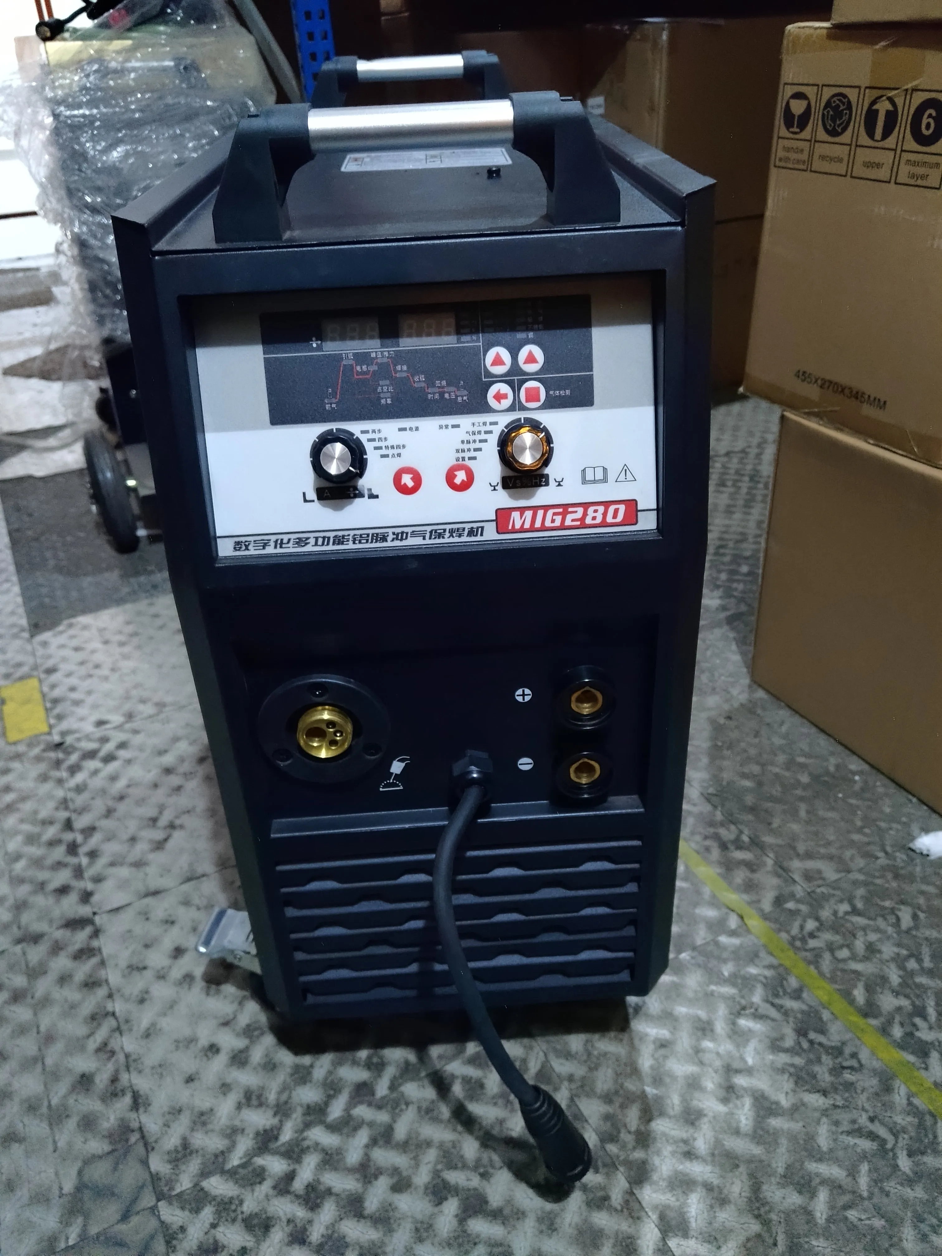 Aiko 380V 60Hz MIG Welding Machine Pulse Welder With Gas Tank Trolley Come With 4m Torch. 3m Earth Cable & Gas Hose | Model: W-MIG280P