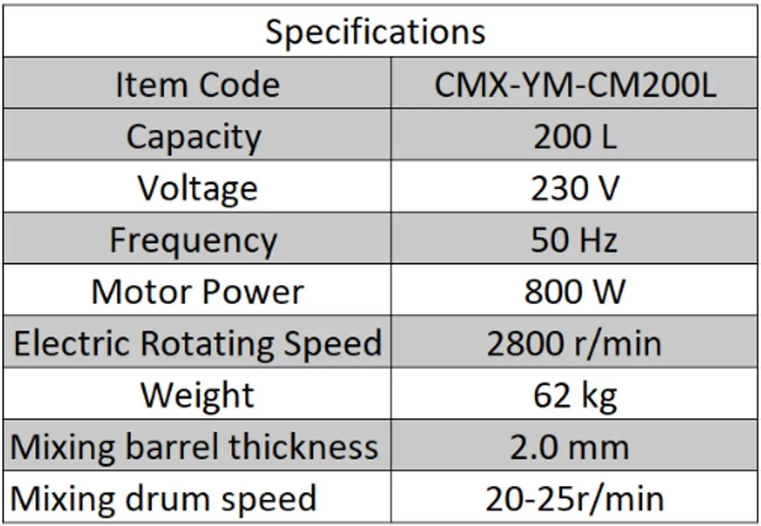 AIKO CM200L 230V Vertical Cement Mixer 200L| Model: CMX-YM-CM200L