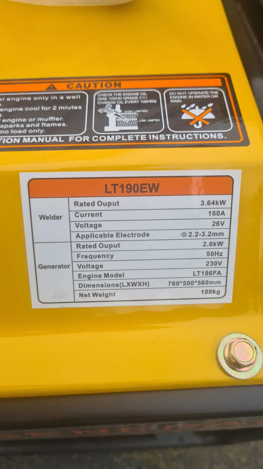 Aiko Diesel Welding (Welder) Generator with 2000W | Model : LT-190EW