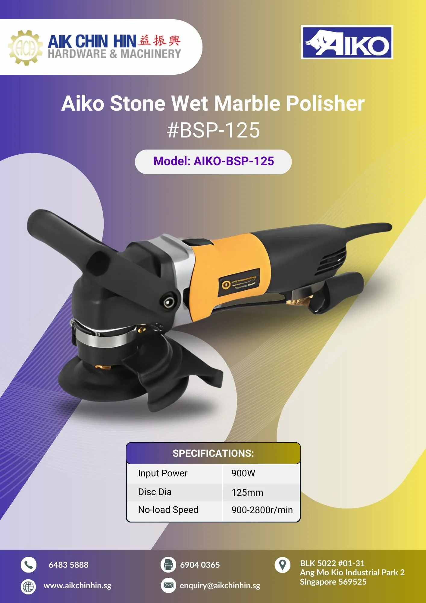 Aiko Stone Wet Marble Polisher #BSP-125 | Model: AIKO-BSP-125