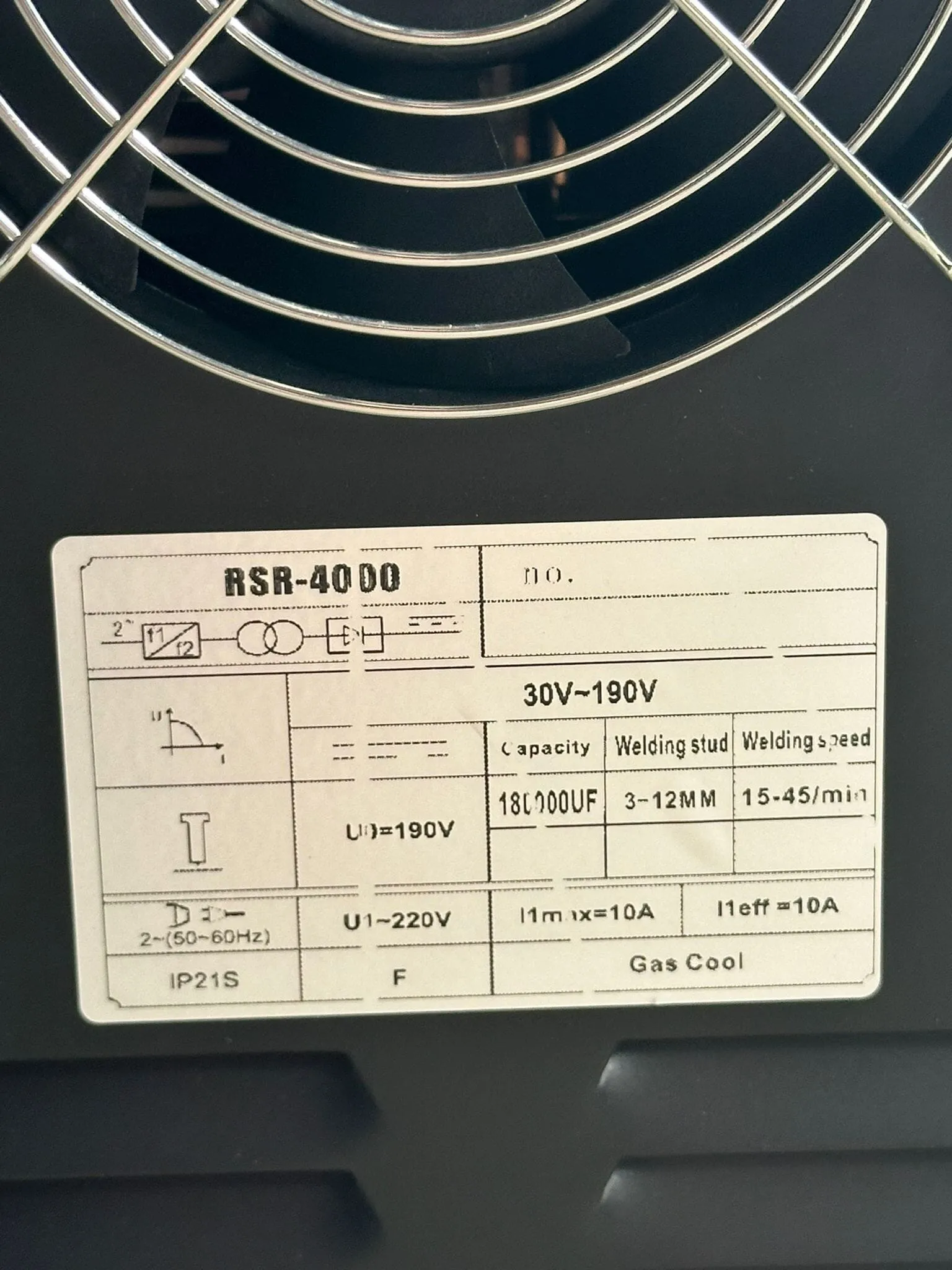 Aiko Stud Welding Machine 1.5kW 220V C/W 4m Torch & 2.5m Earth Cable | Model : W-RSR4000