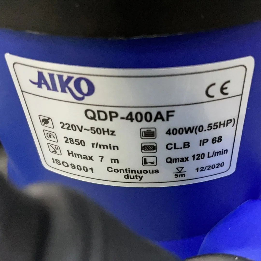Aiko Submersible Pump (Without Float or Auto/ with float ) 1.5 0.5/1 Hp  | Model : WP-QDP
