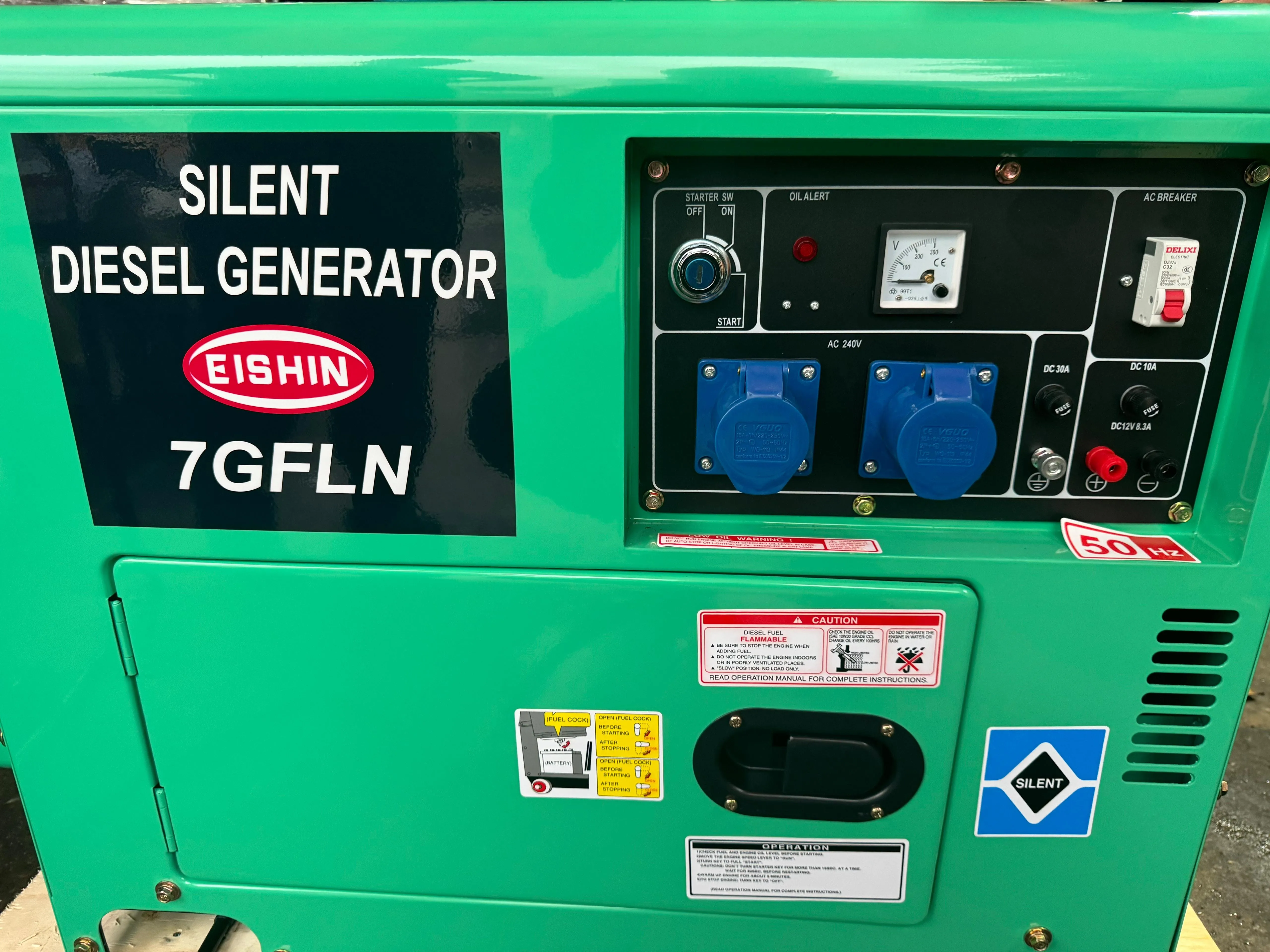 Aiko/Eishin Silent Diesel Generator 6KW 240V 50HZ C/W 188FBE Engine | Model: 7GFLN-188FBE