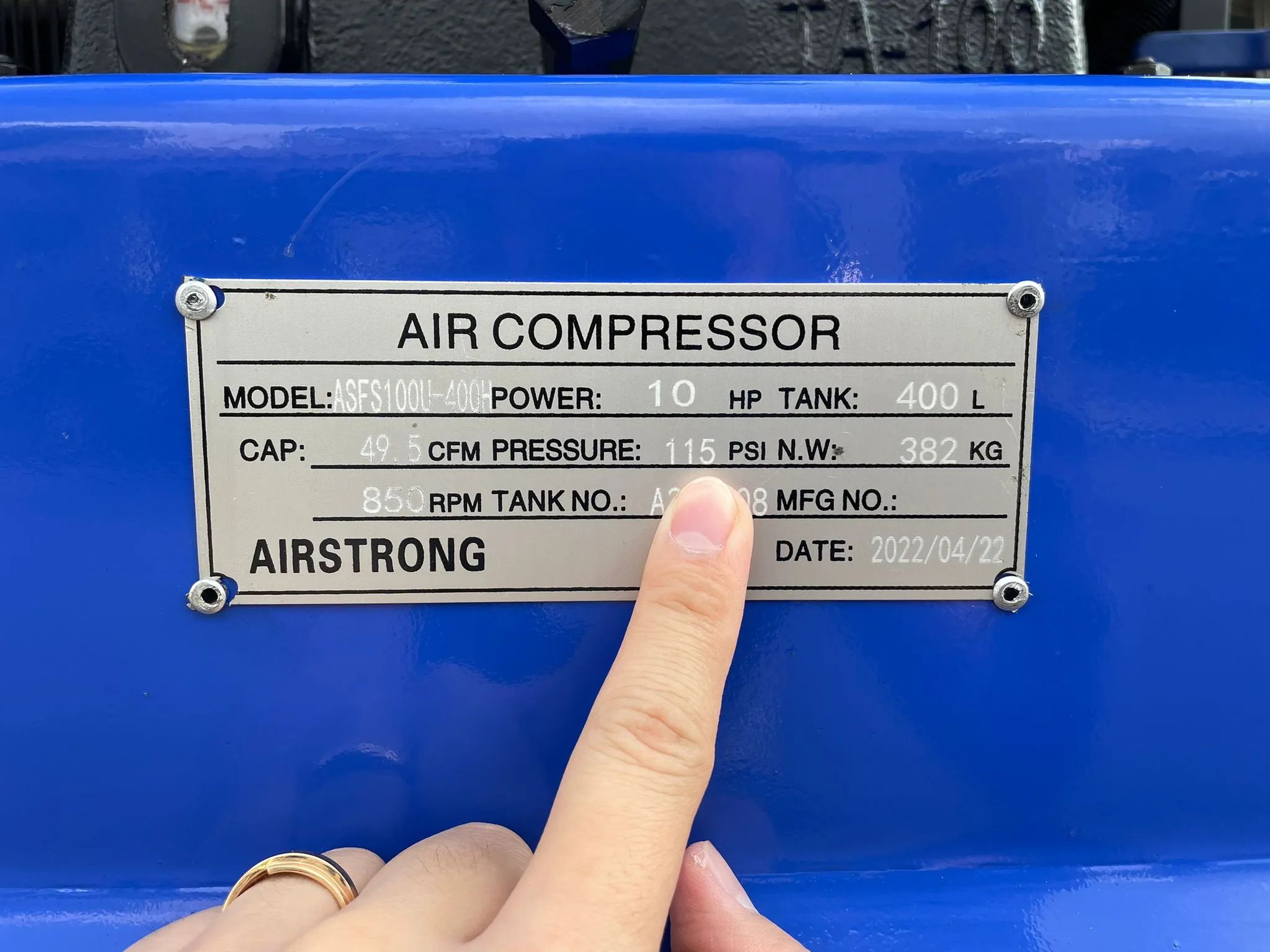 AIRSTRONG 10HP 400L 1 Stage 3Phase (415V) 8 Bar Heavy Duty Air Compressor | Model : ASFS100-400H