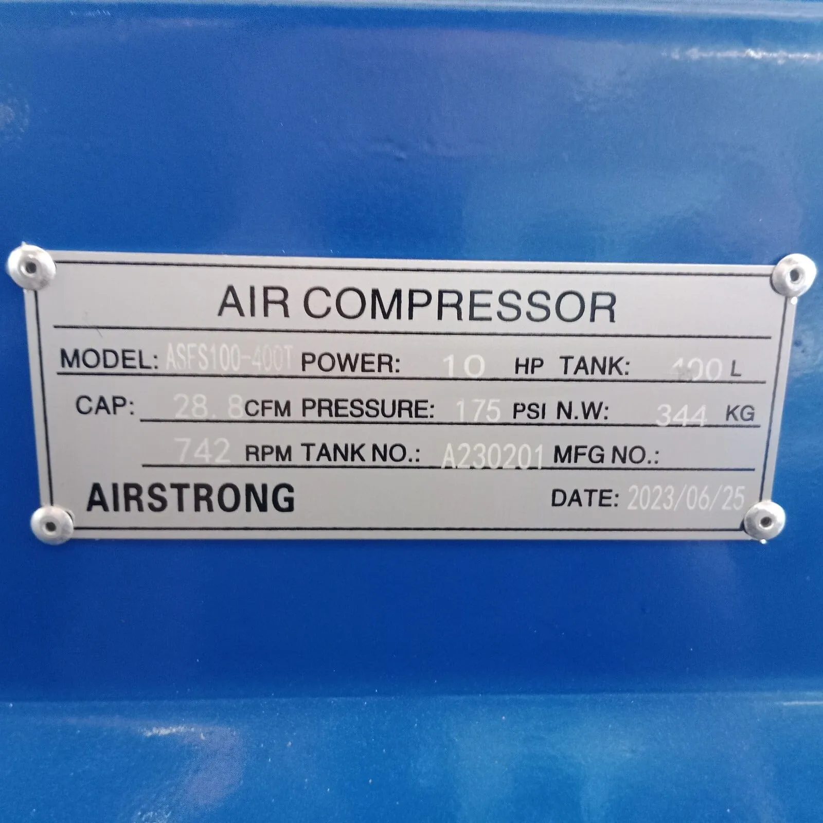 AIRSTRONG 10HP 400L 2 Stage 3Phase (415V) 12 Bar Air Compressor | Model : ASFS100-400T