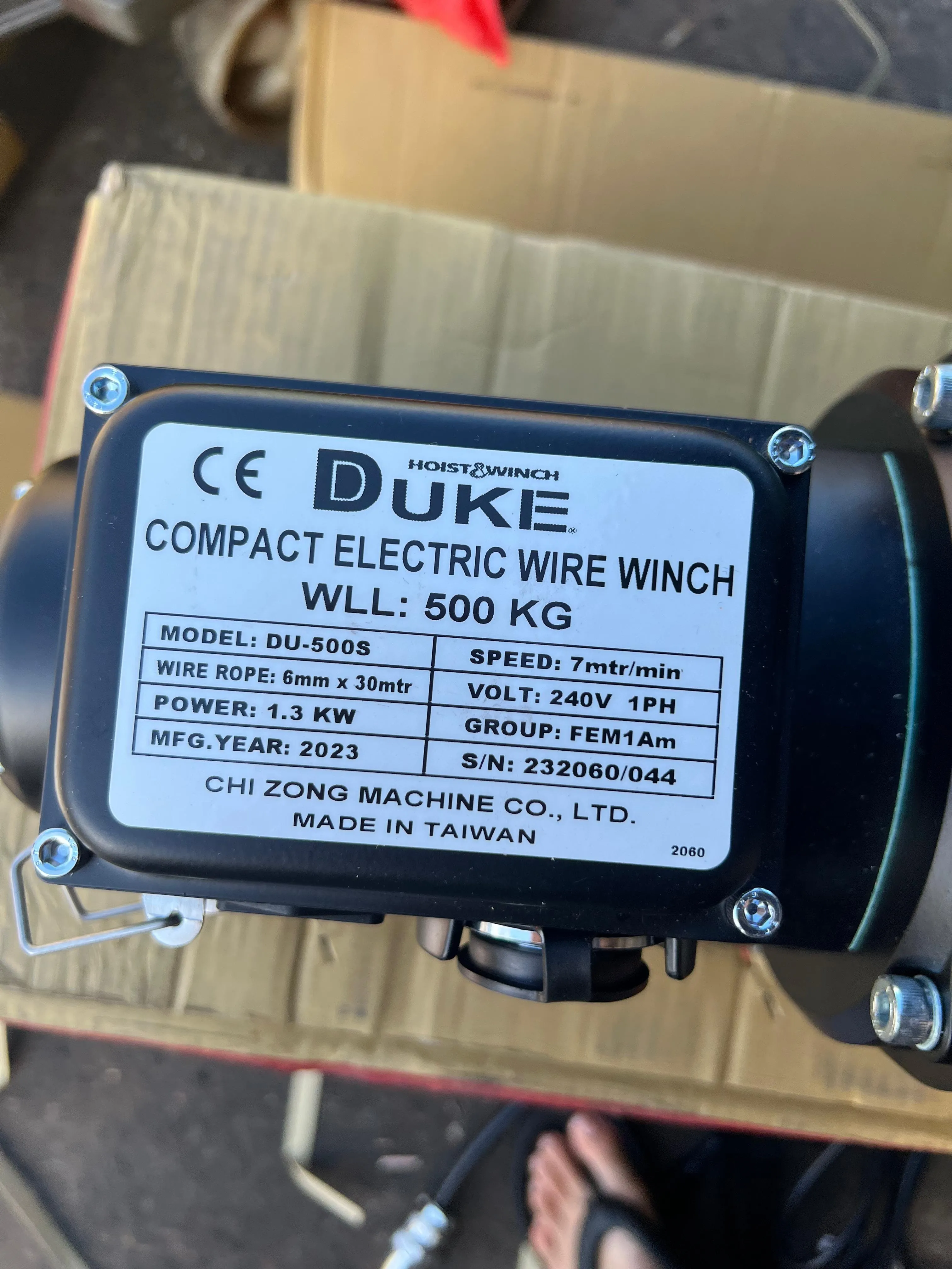 Duke Winch 230V . 500kg Electric Compact Wire Rope Winch (Light Duty Use Only)  | Model : WIN-DU500S