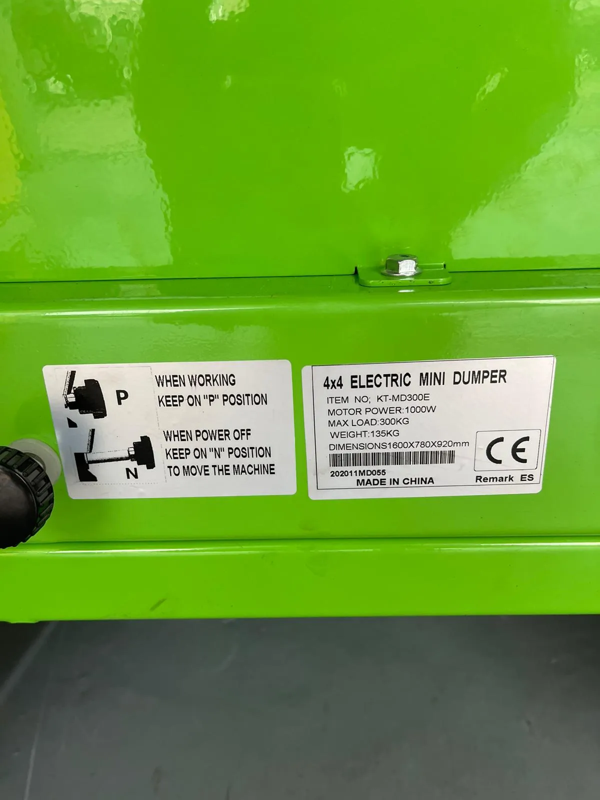 Green 300kg 48V Electric Mini Dumper with LCD Display | Model : KT-MD300E