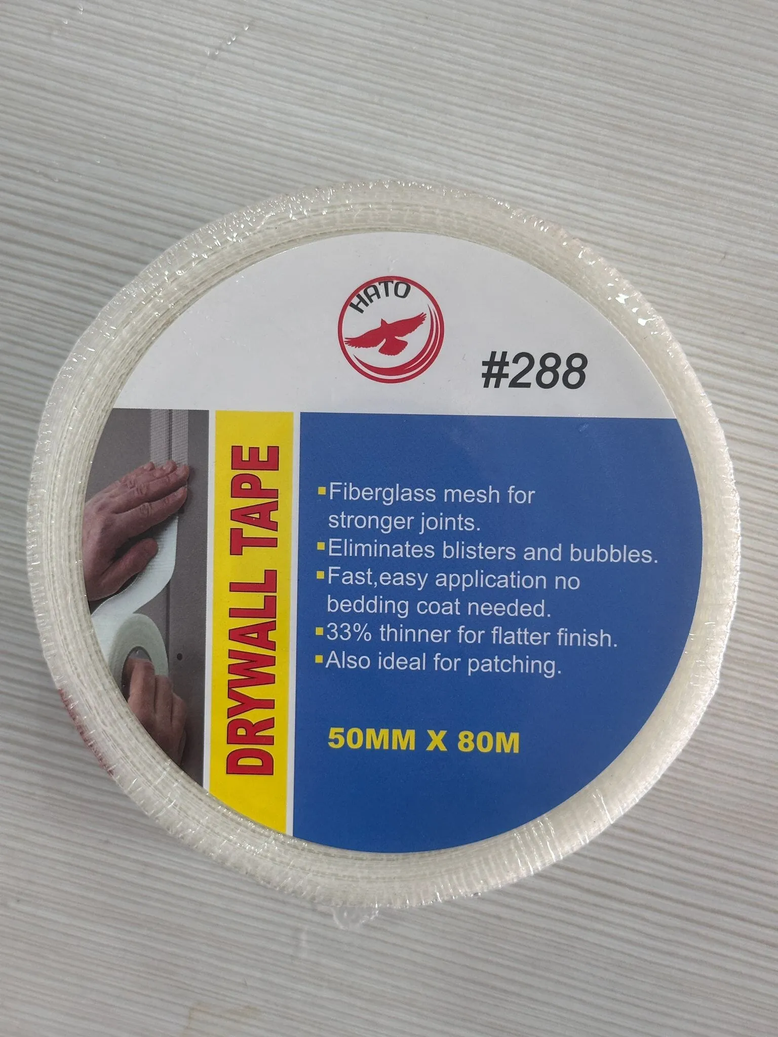 Hato #288 Fiberglass Mesh Dry Wall Joint Self Adhensive Tape 50MM X 80M | Model : TAPE-JT2-U