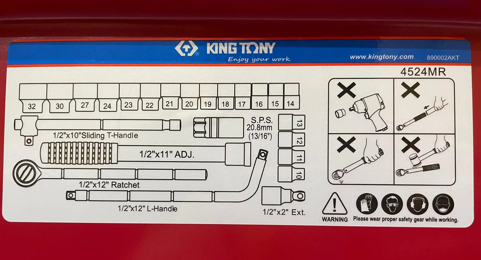 King Tony Socket Set 6p (10-32mm) 1/2 | Model : 4524MR