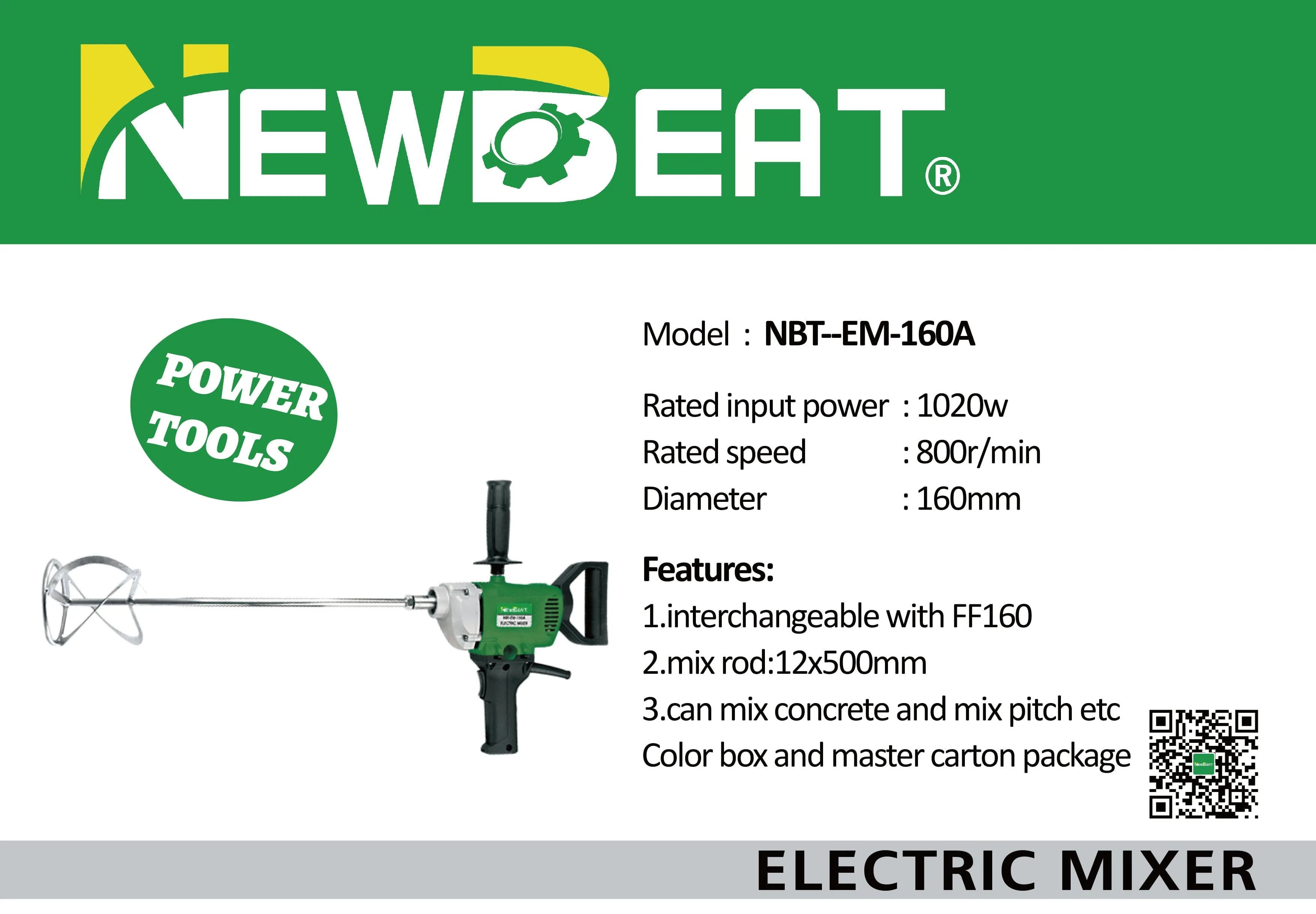 NEWBEAT 1020W Electric Cement Paint Mixer 160MM | Model : NBT-EM-160A
