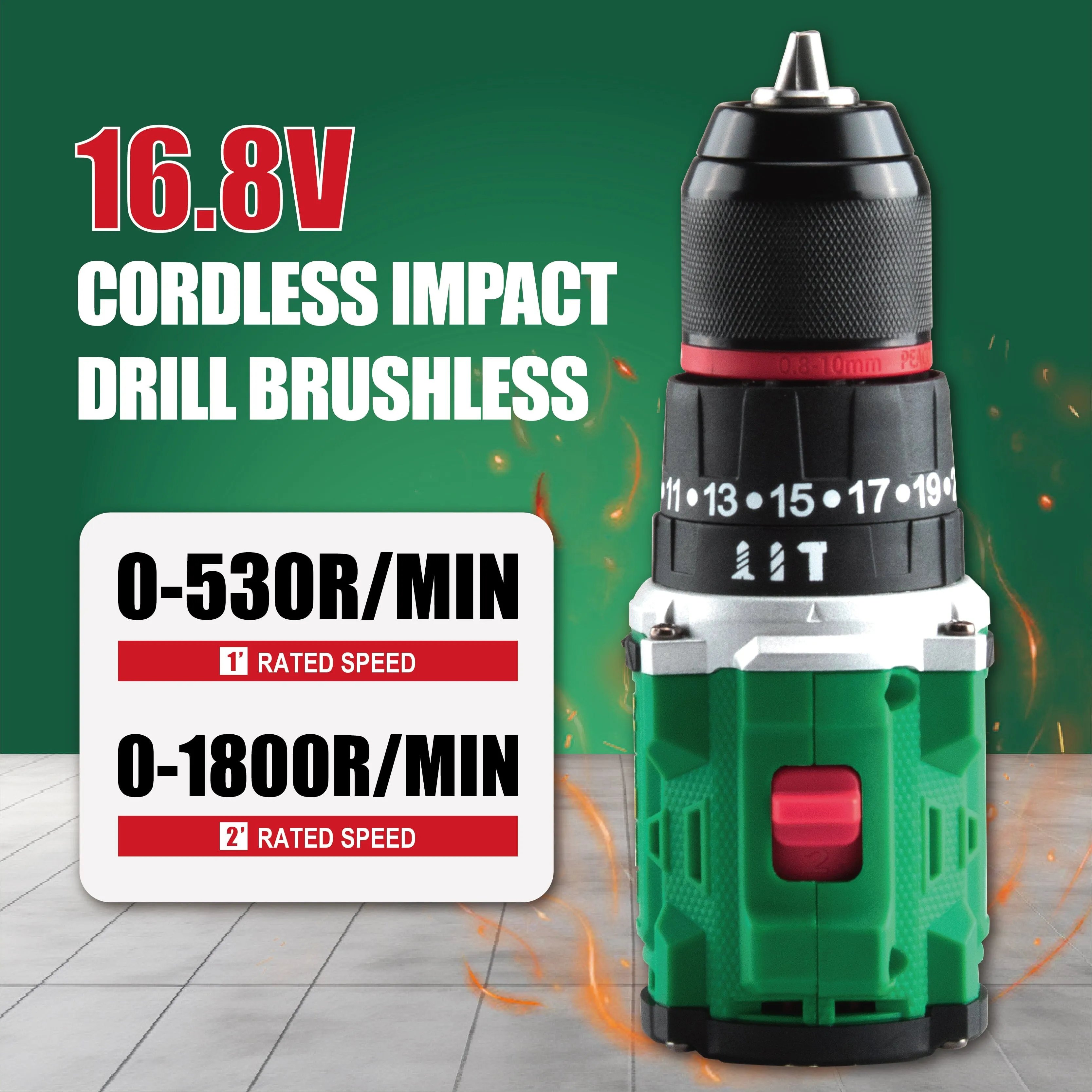 NEWBEAT 16.8V Cordless Drill (Brushless) C/W 2 Battery & 1 Charger  | Model : NBT-CID-16.8A-BL