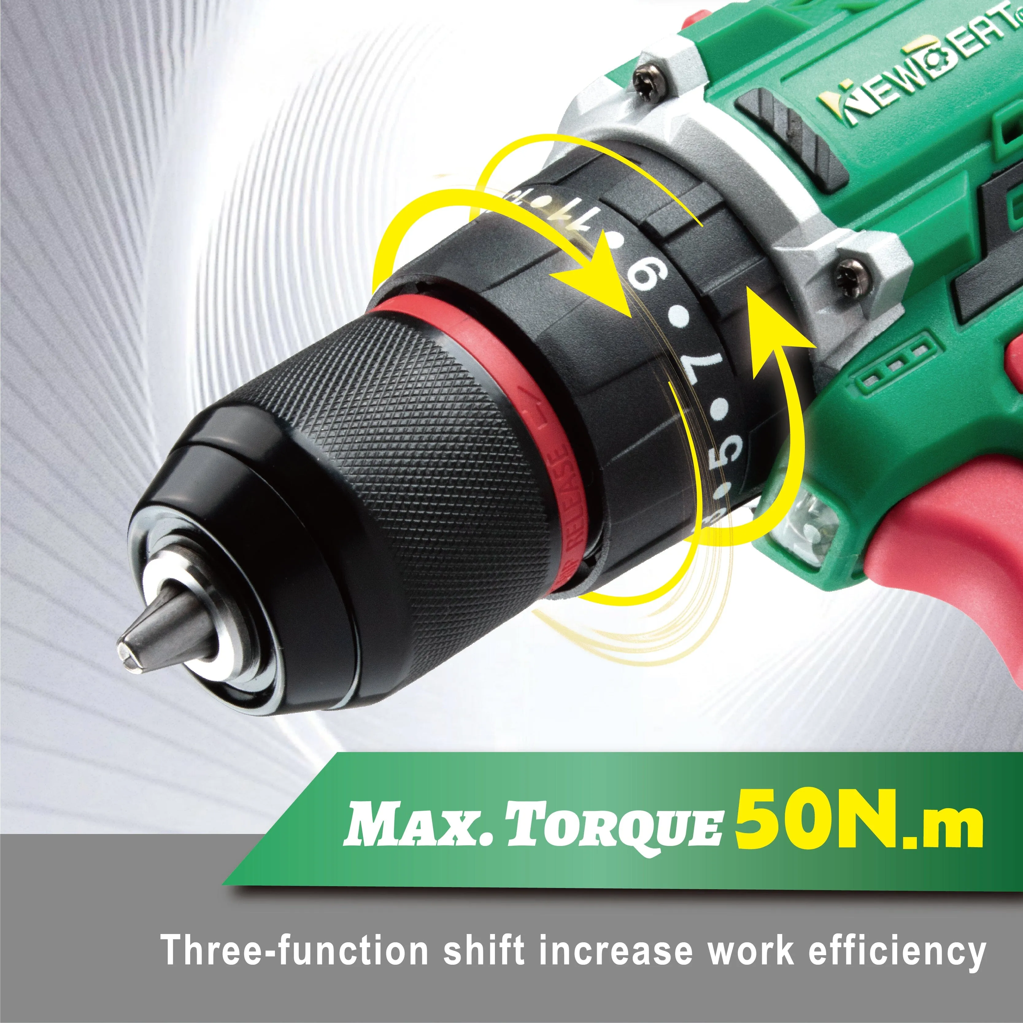 NEWBEAT 16.8V Cordless Drill (Brushless) C/W 2 Battery & 1 Charger  | Model : NBT-CID-16.8A-BL