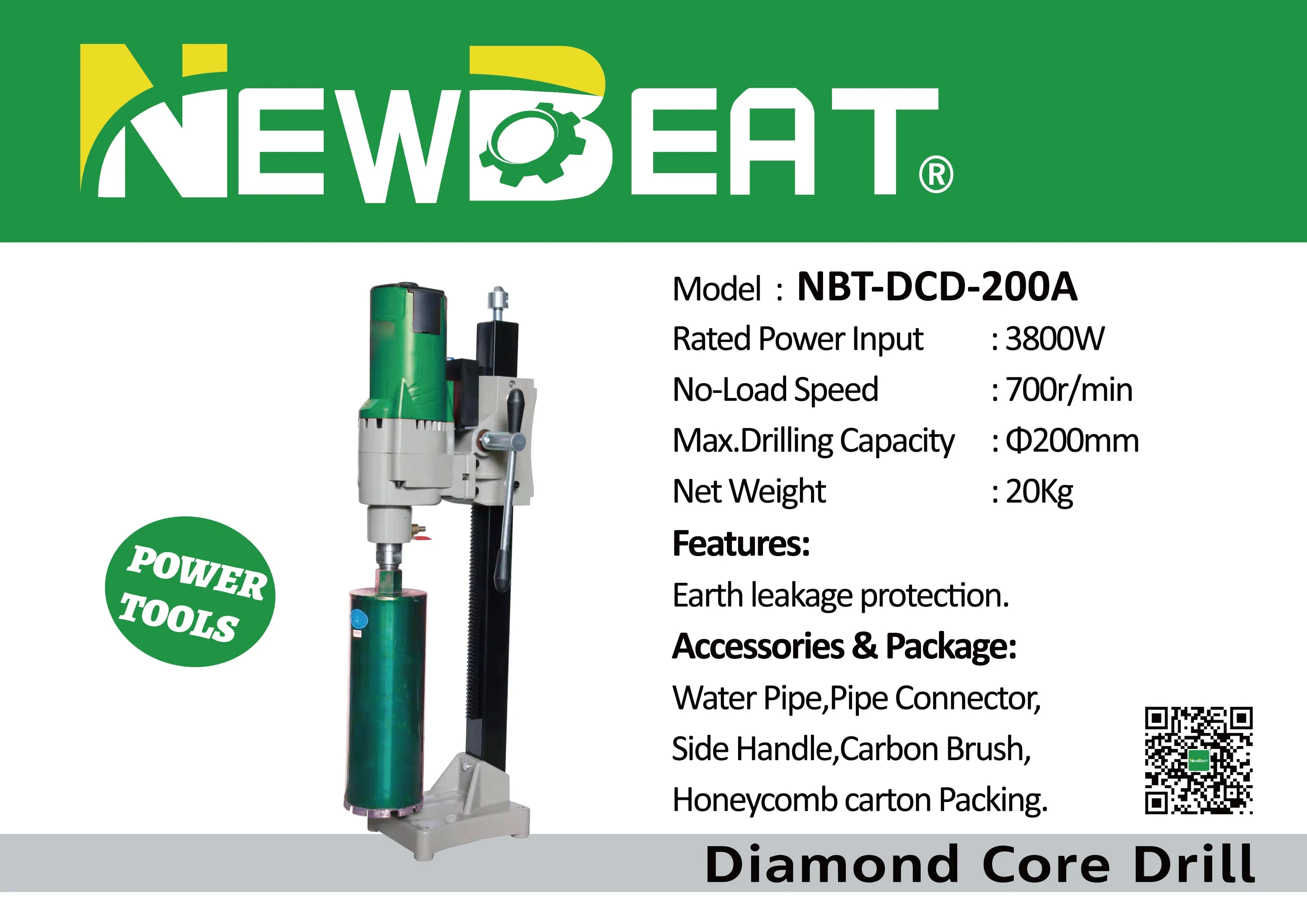 NEWBEAT 200MM 3800W Diamond Core Drill Coring Machine | Model : NBT-DCD-200A