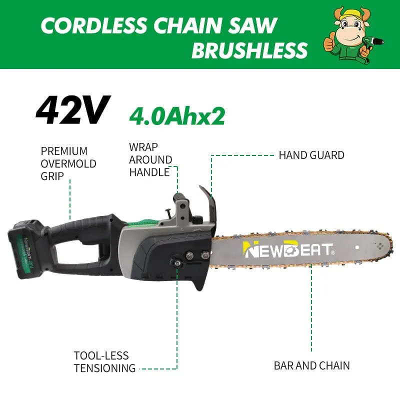 Newbeat 21V 16 Cordless Chainsaw (BL) C/W 2 Battery and 1 Charger | Model: NBT-CC-16A