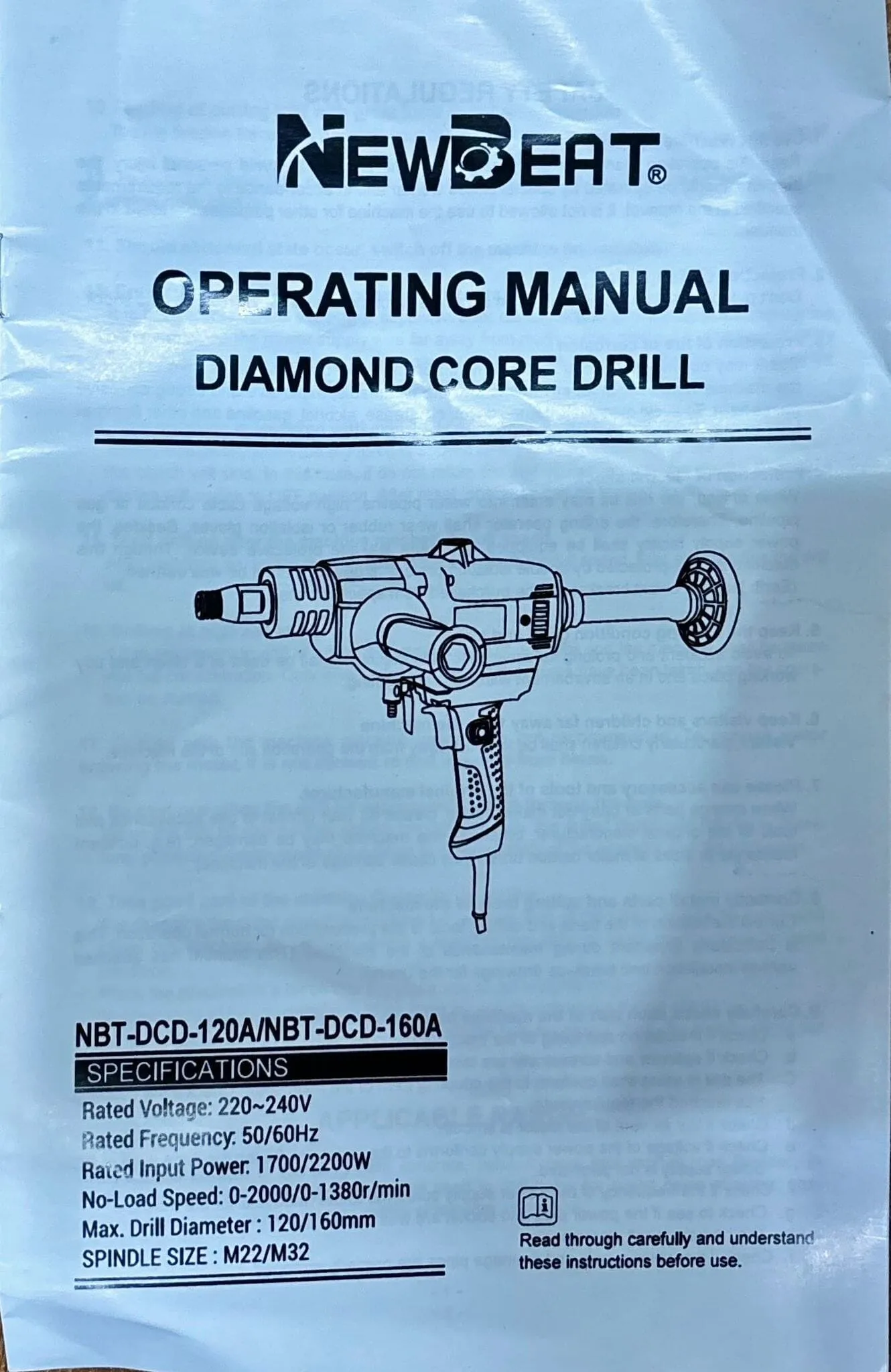 Newbeat 2200W Handheld Diamond Coring Drill 160mm | Model : NBT-DCD-160A