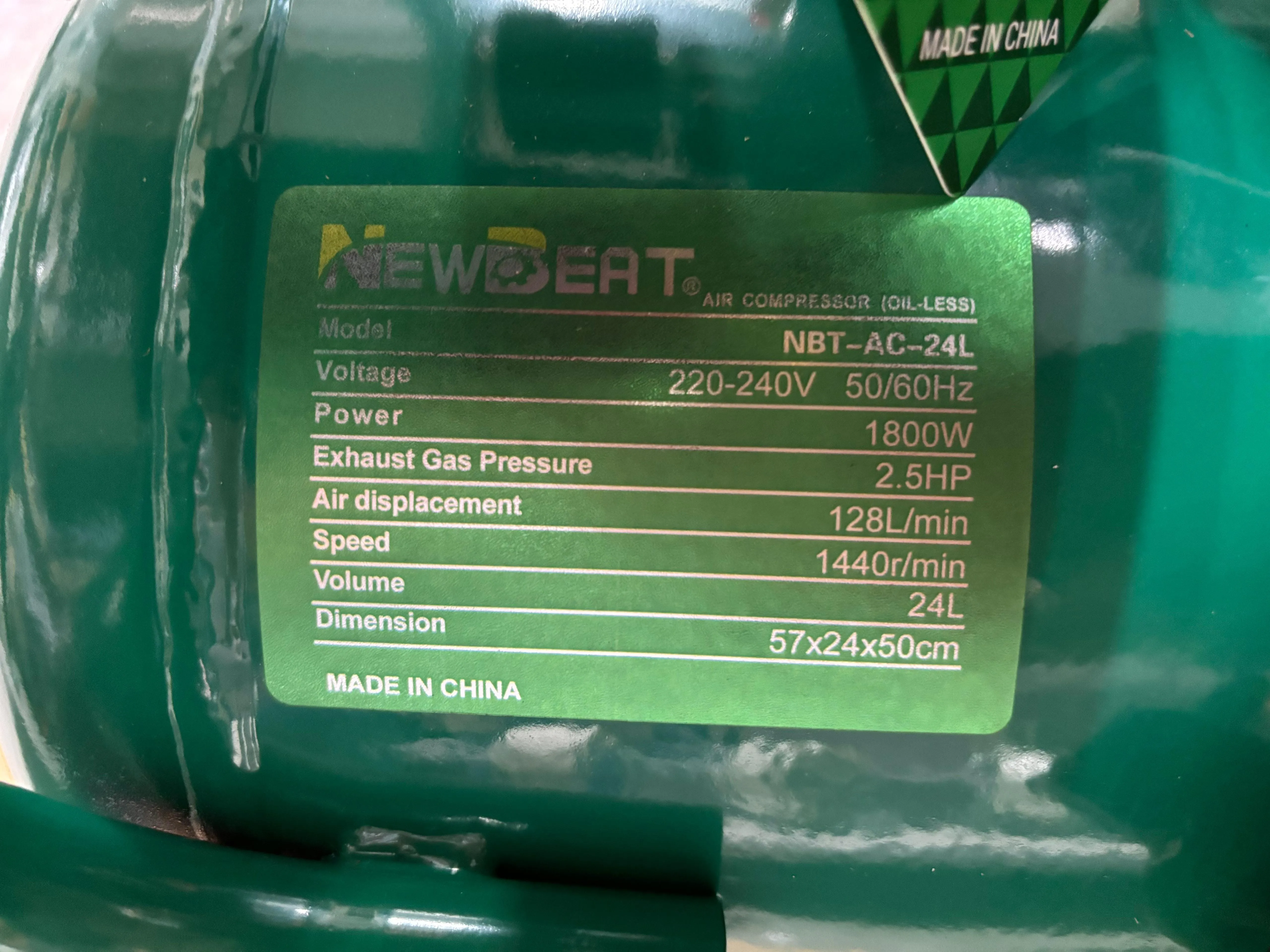 Newbeat 2.5Hp Oilless Air Compressor 24L | Model : NBT-AC-24L