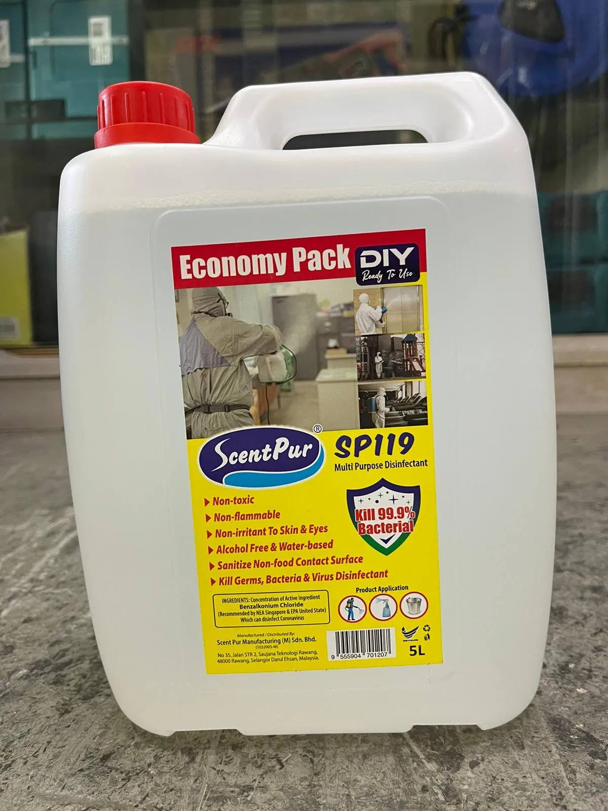 SCENTPUR SP119 ALCOHOL FREE SANITIZER 5L (FOR ROOM AND FACTORY SPRAYER USE) | Model: HS3-SP119