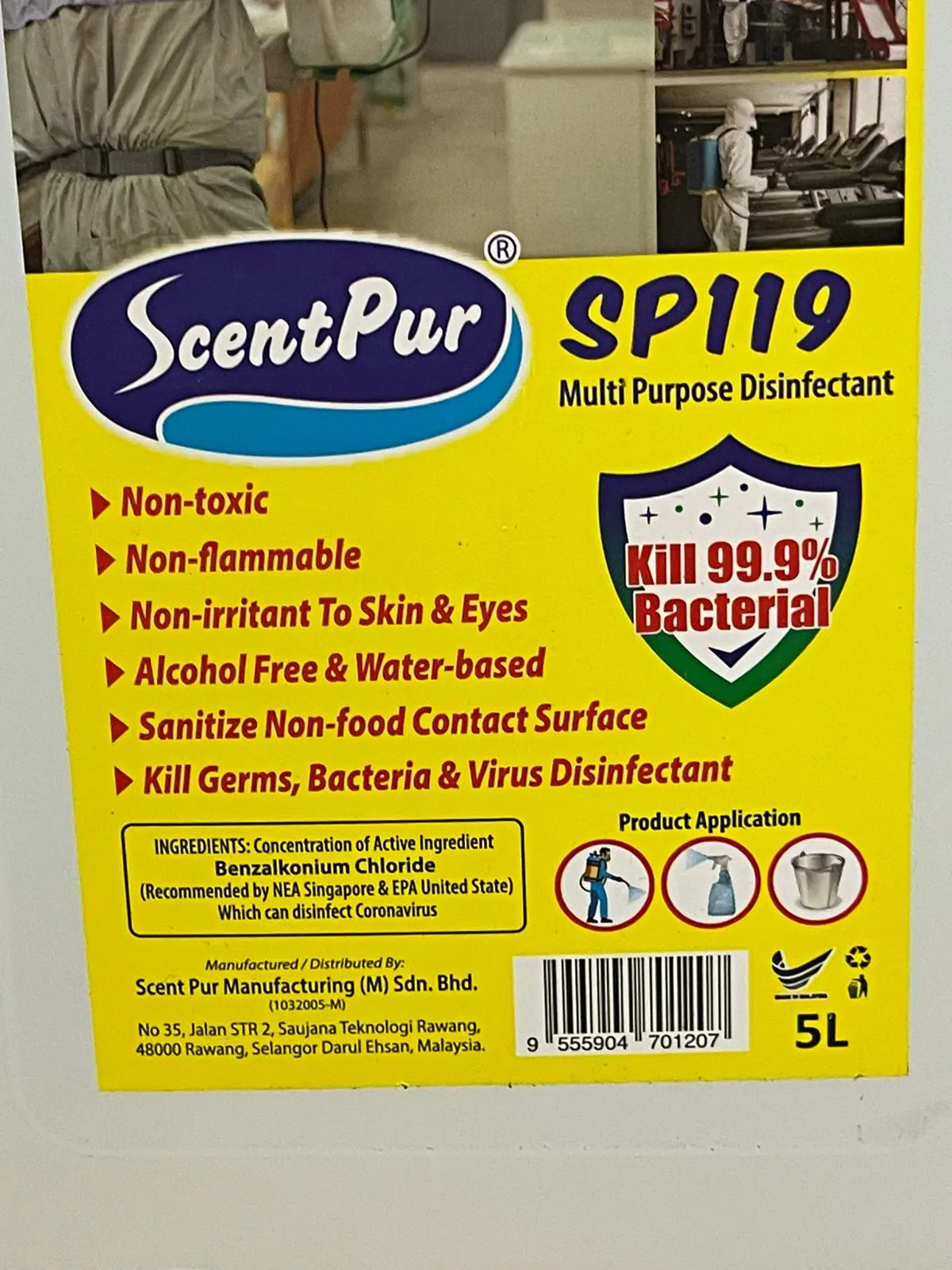 SCENTPUR SP119 ALCOHOL FREE SANITIZER 5L (FOR ROOM AND FACTORY SPRAYER USE) | Model: HS3-SP119