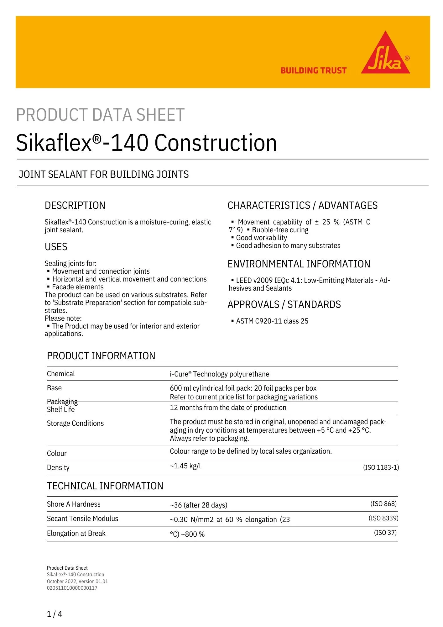 Sikaflex 140 Construction Polyurethane PU Joint Sealant Black. White & Grey | Model: SIKA-
