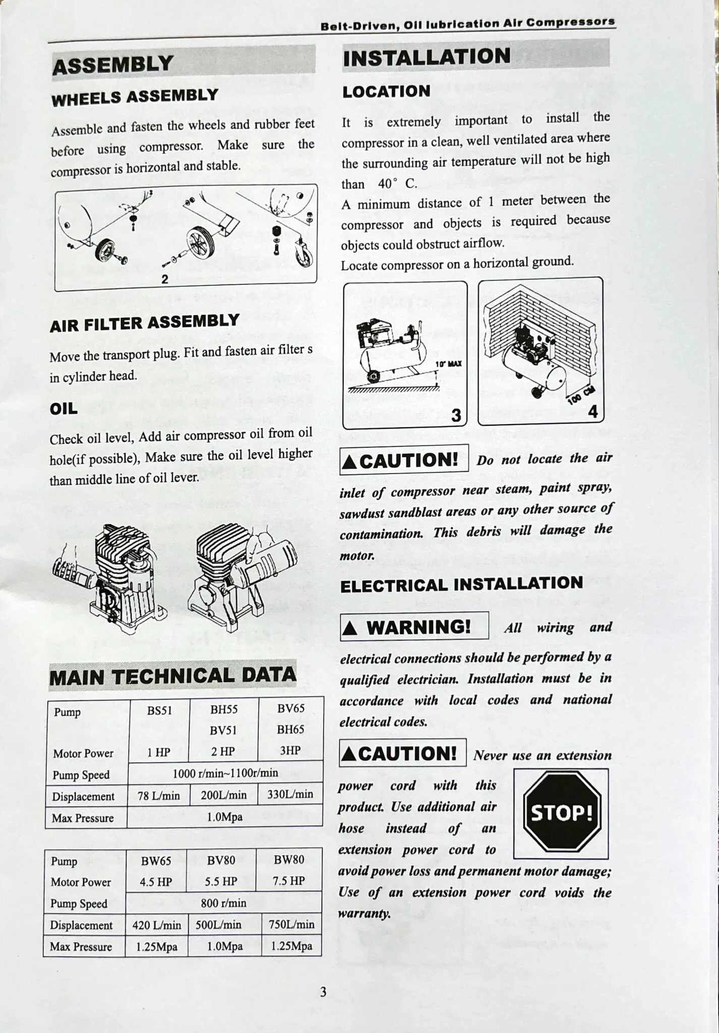 Tiger 3HP 100L Oil Free Belt Air Compressor (FOR EXPORT ONLY) | Model : BWL70-100