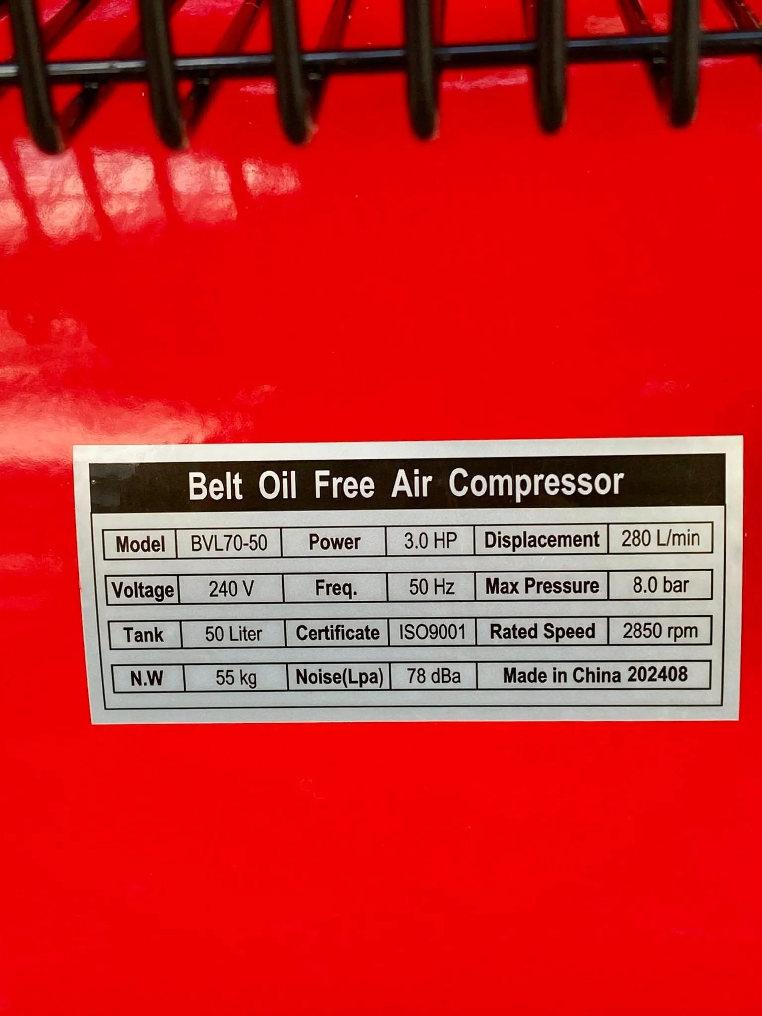 Tiger 3hp 50l Oil Free Belt Air Compressor( FOR EXPORT ONLY)  | Model : BVL70-50