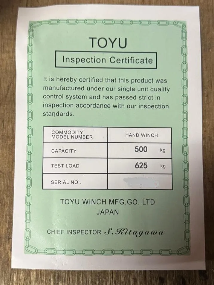 Toyo Hand Winch 500kg TY-500 | Model: WIN-TY500