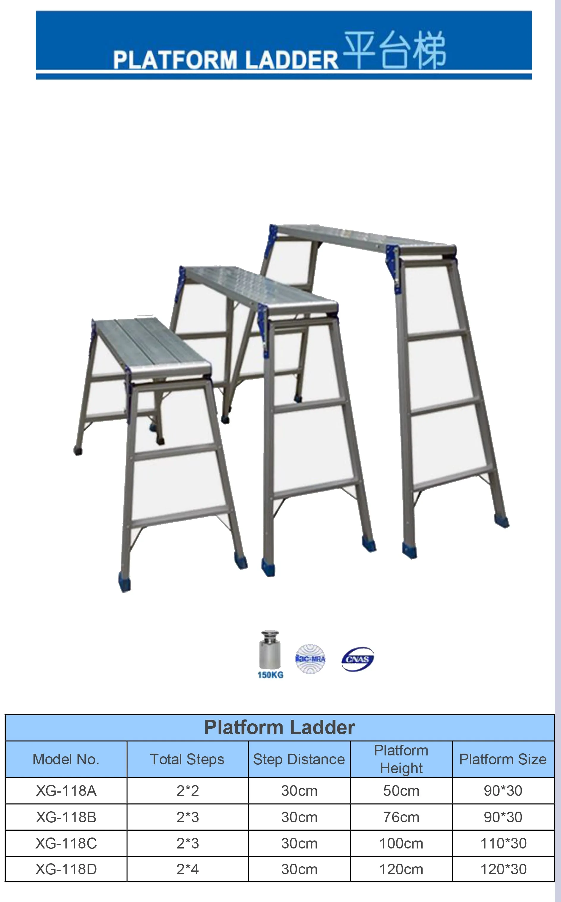 XG 4FT Portable Folding Aluminium Working Platform Ladder Bench | Model: L-XG118D