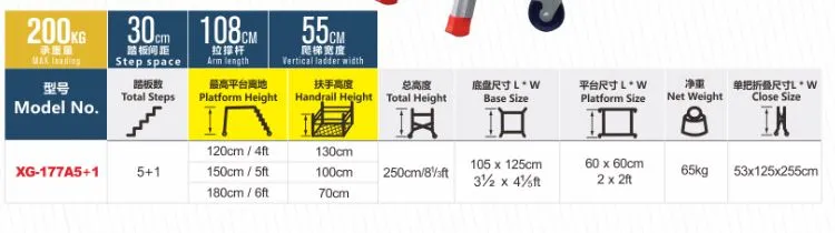 XG Mini Foldable Aluminium Scaffolding with Adjustable Platform height 1.2M-1.8M | Model : L-XG177A5 1